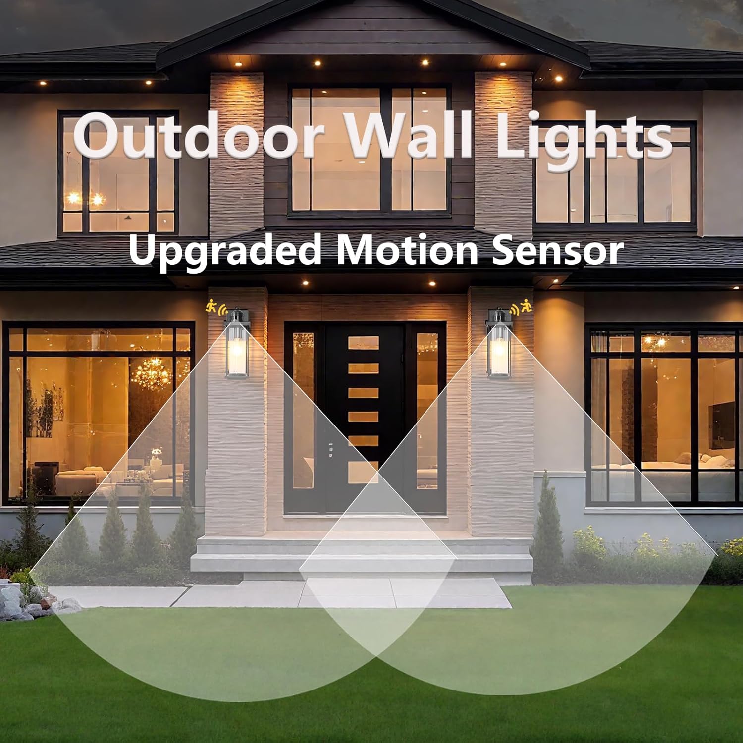 2 Pack Motion Sensor Outdoor Light Fixtures Wall Mount, Dusk to Dawn Front Porch Lights for House, Exterior Wall Sconce, Black Waterproof Lantern Lamp,Outside Coach Light for Garage Entryway Yard