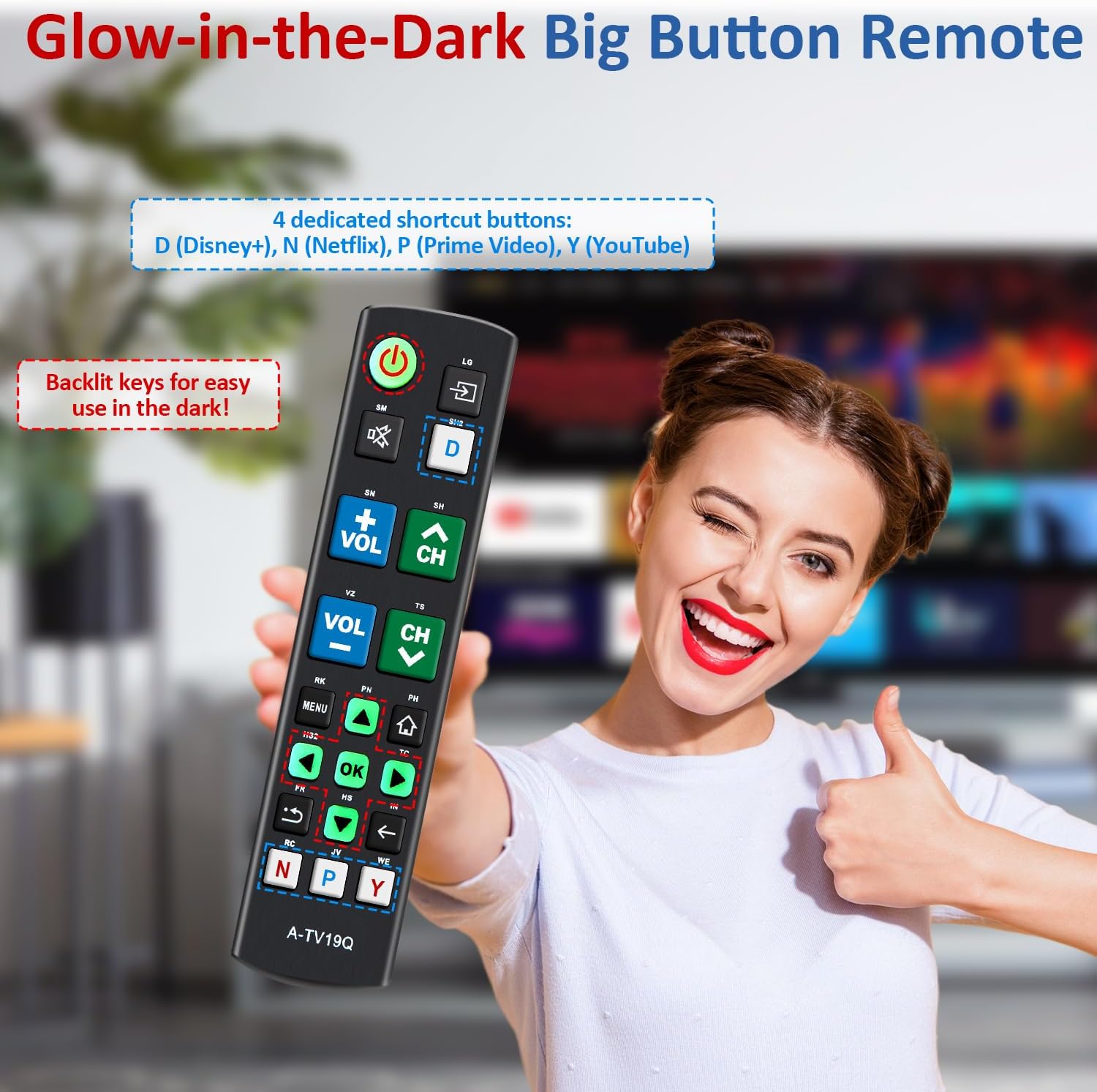 Universal Big Button TV Remote Replacement, Compatible with All Samsung/VIZIO/LG/Sony/Philips Smart TVs and More