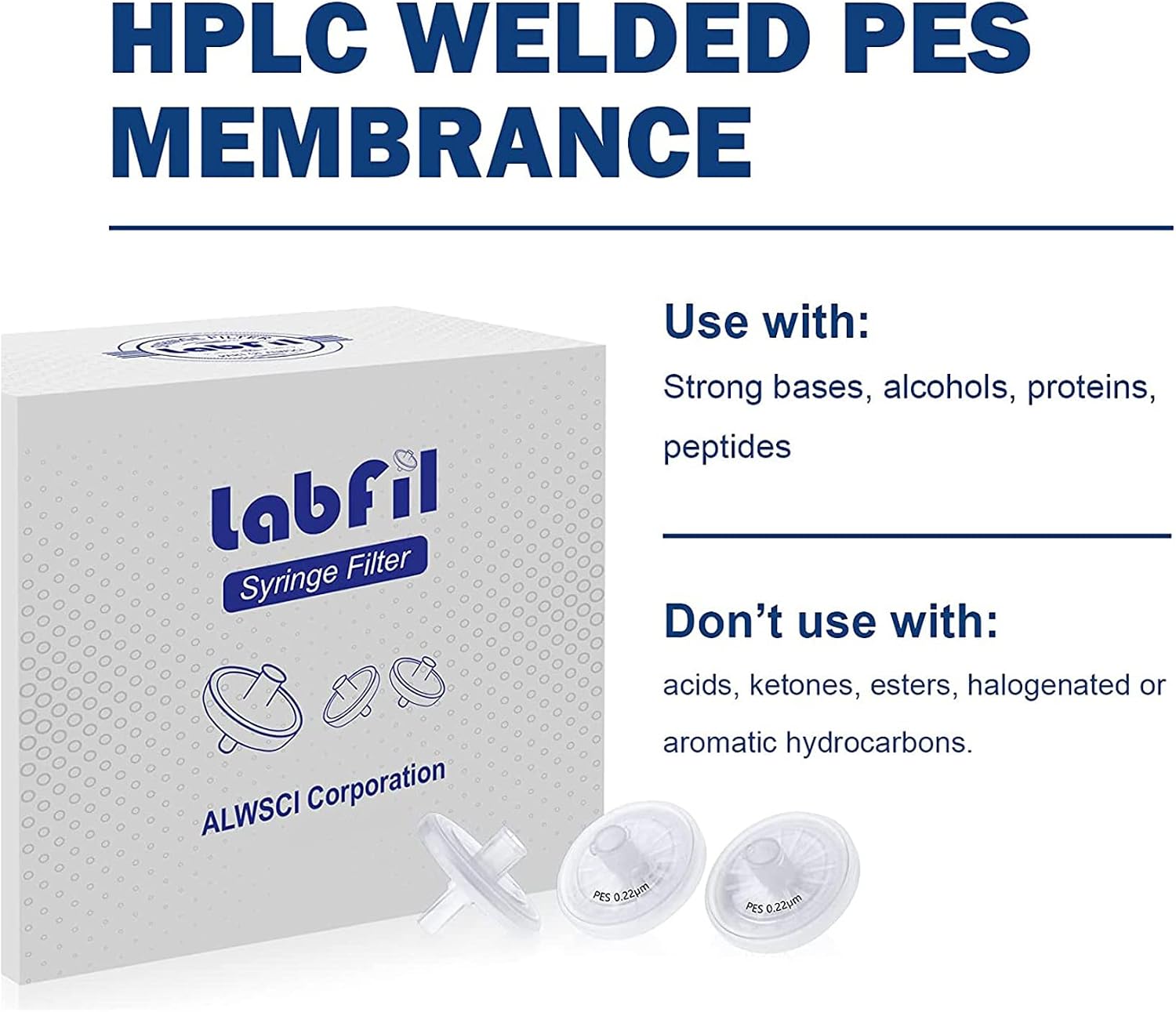 Welded Syringe Filters, PES Membrane 25 mm Diameter 0.45 um Pore Size Filtration Pack of 20 by Labfil