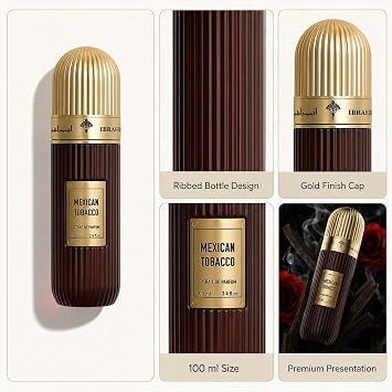 IBRAQ 100ml Mexican Extrait de Parfum, Luxury Tobacco Inspired Perfume with Warm Woody Aromatic Scent, Elegant Ribbed Bottle, Premium Fragrance for Day Evening and Special Occasions
