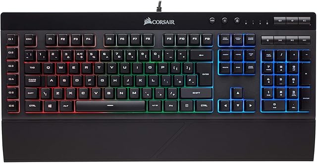 Corsair K55 RGB Membrane Gaming Keyboard (6 Programmable Macro Keys, 3-Zone RGB Backlighting, Multimedia Controls, UK Layout) - Black