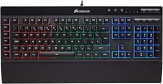 Corsair K55 RGB Wired Membrane Gaming Keyboard - IP42 Dust and Spill-Resistant - 6 Macro Keys with Elgato Integration - Three-Zone RGB Lighting - QWERTY UK Layout - Black