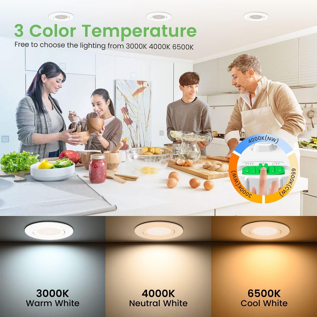 ALUSSO LIGHTING 12er Set LED Einbaustrahler 230V Flach Dimmbar Spots 6W 650lm mit Abnehmbar Modul, 3CCT Warmweiß Naturweiß Kaltweiß Schwenkbar Einbauspots 110° Abstrahlwinkel für Küche Wohnzimmer