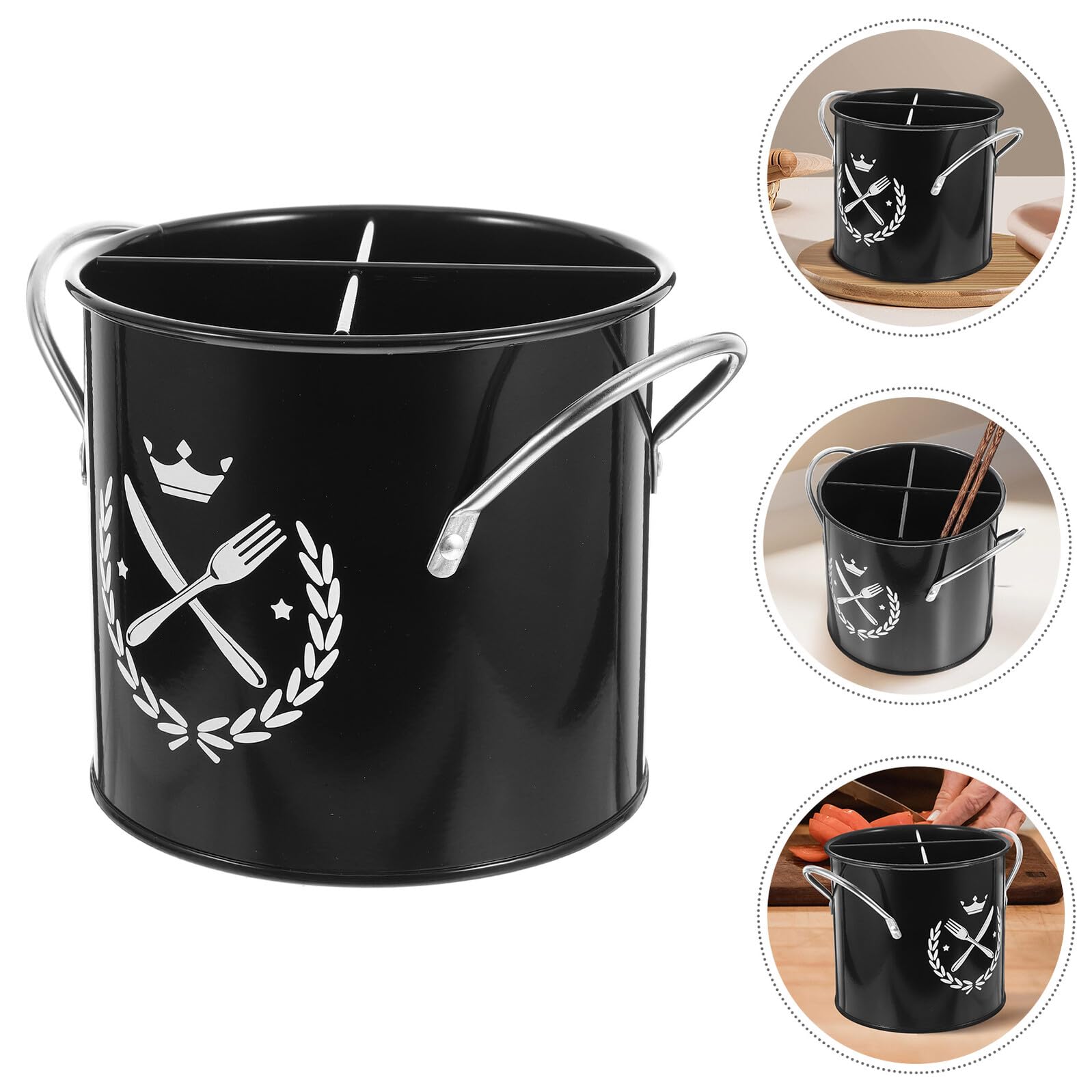TOYANDONA Portautensili Cucina in Ferro Galvanizzato Stile Retrò Grande Capacità Scolaposate per Lavello Organizer Utensili Multifunzione per Cucchiaio e Posate Accessorio Cucina Resistente
