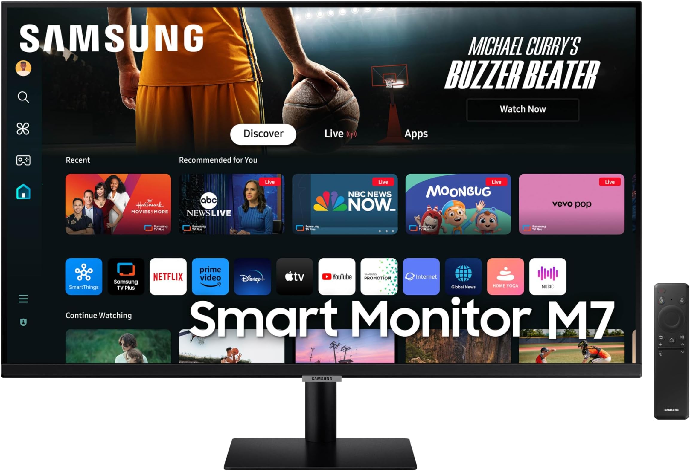 SAMSUNG 32-Inch M7 (M70D) Series 4K UHD Smart Monitor with Streaming TV, Speakers, HDR10, USB-C, Multiple Ports, Gaming Hub, SolarCell Remote, Vision Accessibility Tools, LS32DM702UNXGO, 2024, Black