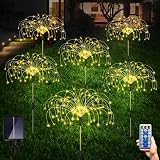 6 Pack Solar Garden Lights Outdoor, Firework Lights 8 Modes with Remote DIY Outdoor Decor,120 LED Wa