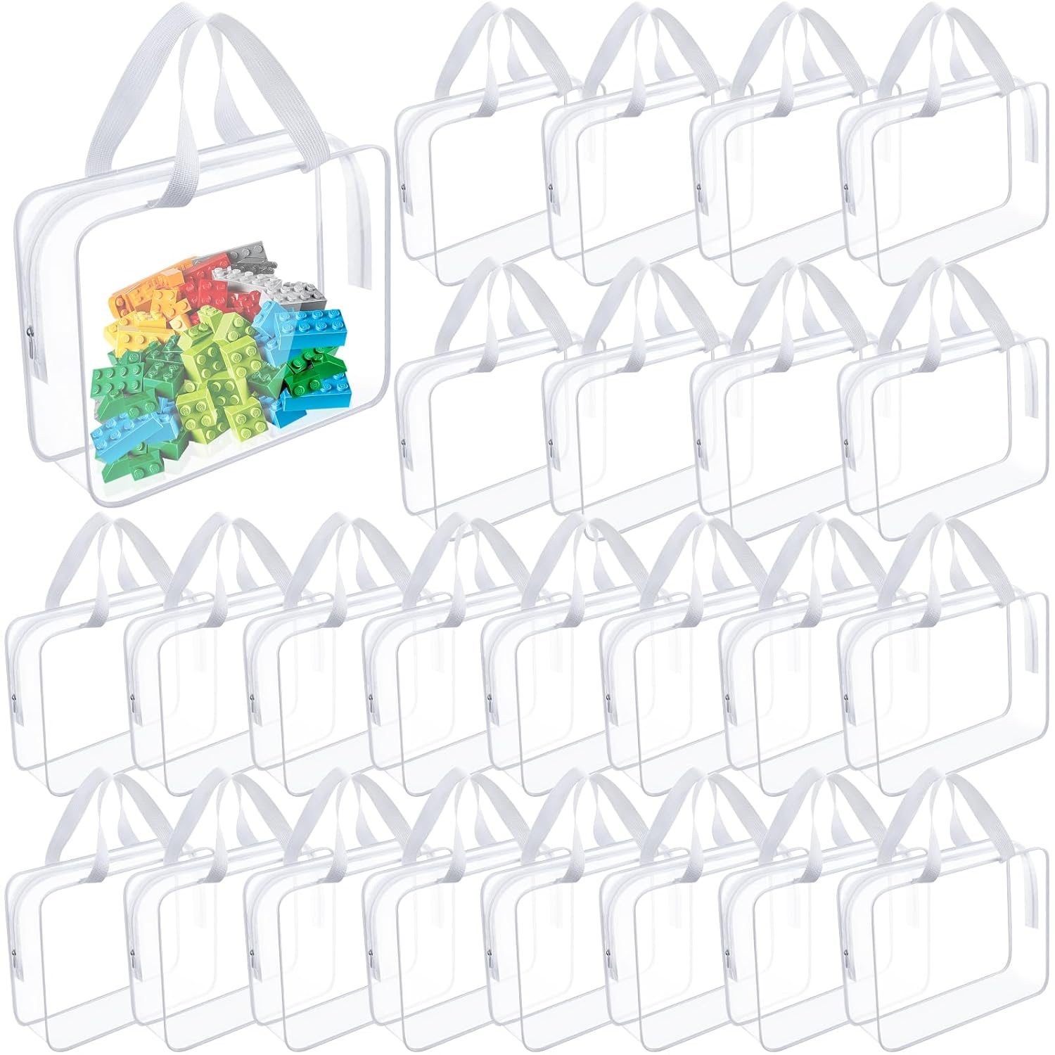 Kacctyen 24 Pcs Large Storage Bags, Reusable PVC Clear Makeup Bag Bulk Waterproof PVC Clear Plastic Toiletry Bag Organizing Cosmetic Clothes Tote Pouch for Travel Women Men(White)