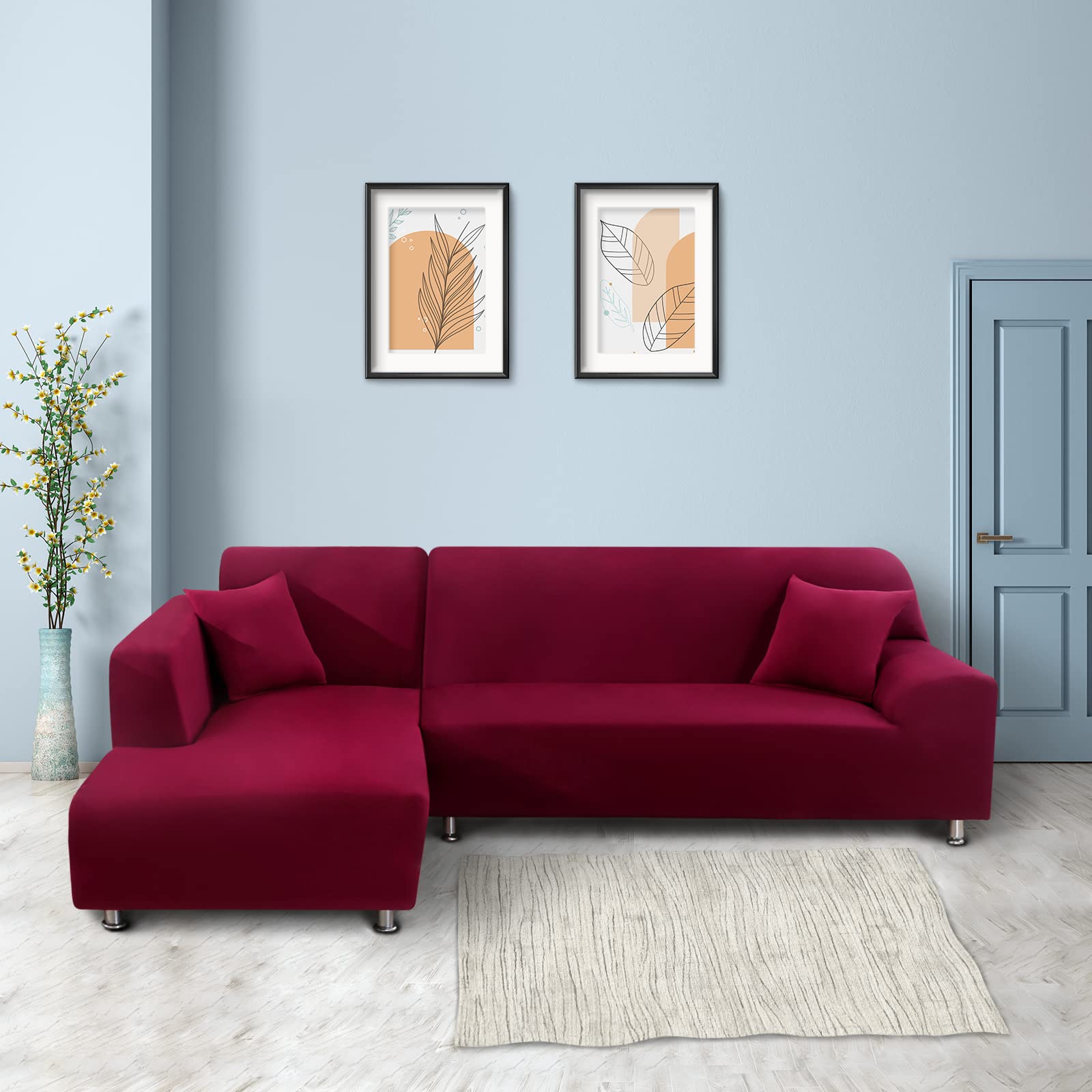 Lydevo Copridivano con Penisola Elasticizzato,Copridivano Angolare a Sinistra/Destra Universale con 2 Federi,Fodere Divano Penisola Forma di L,Chaise Longue Sofa Cover(2 Posti+3 Posti,Vino Rosso)