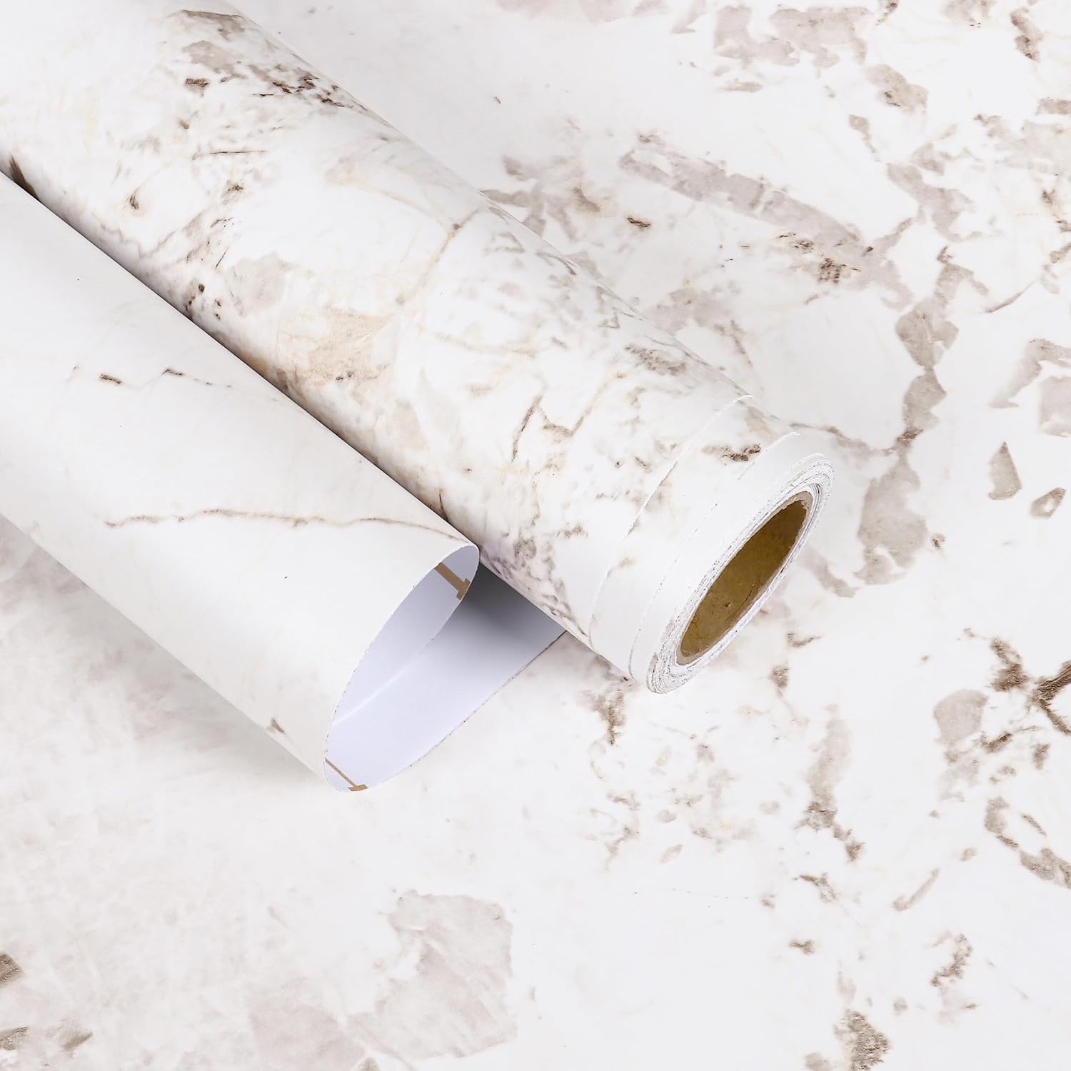White Brown Marble Peel and Stick Countertop Contact Paper Waterproof Marble Wallpaper for Bathroom Removable Matte White Contact Paper 15.7"x472" Thick Kitchen Vinyl Wrap for Countertops