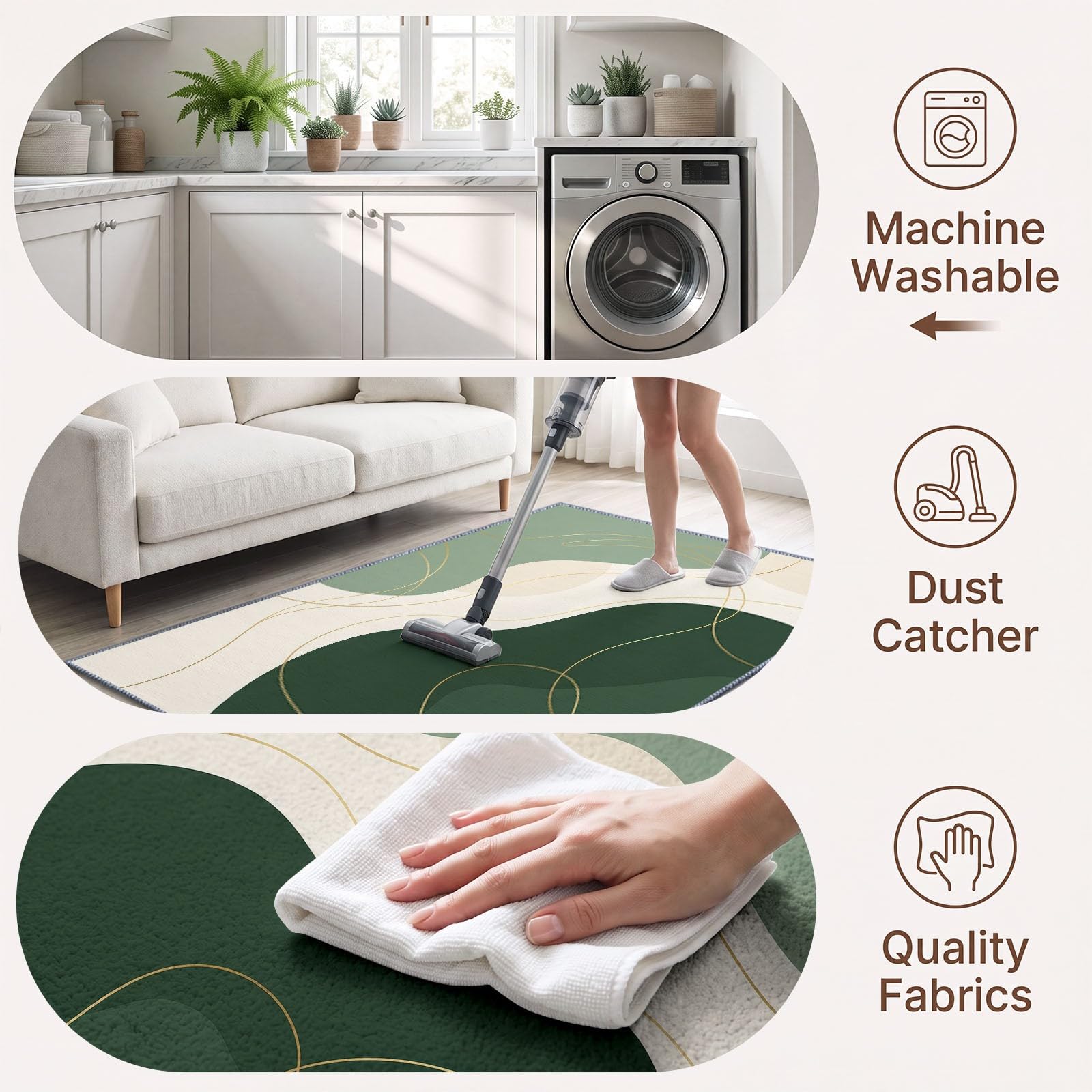 Générique Tapis Vert Sauge Feuille De Lotus pour Salon, Salle à Manger Chambre à Coucher, Tapis à Poil Court Minimaliste Bohème, 160x230 cm
