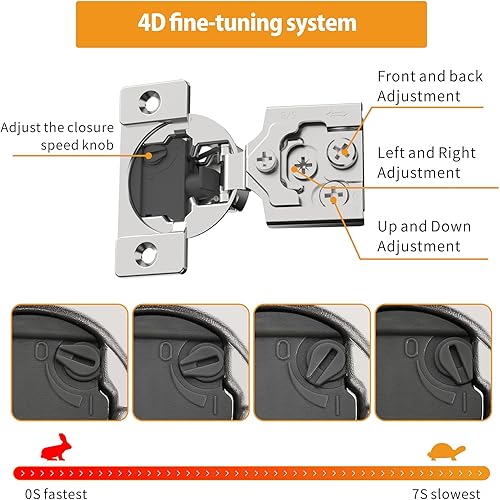 Miniatura 15 de Chibery 10 Pack 1-3/8" Overlay 4D Soft Close Concealed Hinges for Face Frame Door, Adjustable Closing Speed, Smooth Slow Self Close Hinges, Satin