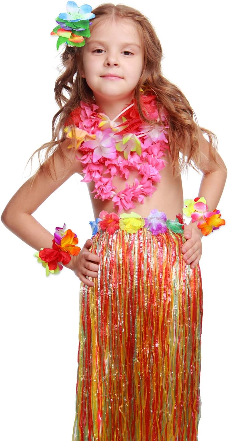Elcoho 8 Pieces Grass Skirt Sunglasses Leis Necklace Bracelet Set Luau Decorations for Kids and Adults - Image 7