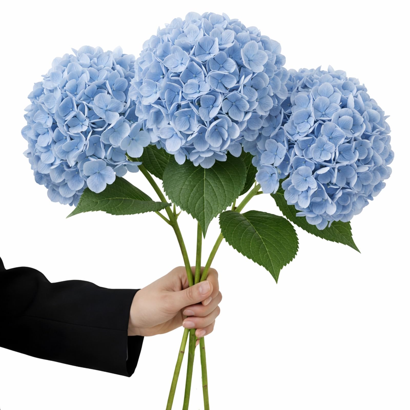 Hydrangea Artificial Flowers,3 Pcs Real-Touch Artificial Hydrangea flowers 66g Large Moisturizing Silk Flower Stems, Adjustable Artificial Bush Outdoor, for Small Vase, Office Desk Decor (K)