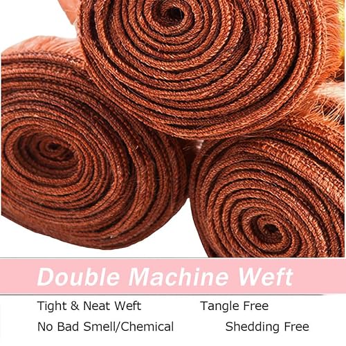 KODRHAR Color 350 Straight Bundles Orange Human Hair Bundles Brazilian Virgin Weave Hairs Ginger Orange 3 Bundle 100 Gram Per Bundle Human Hair Extensions Double Weft Bundle 18 20 22 Inch — view 3