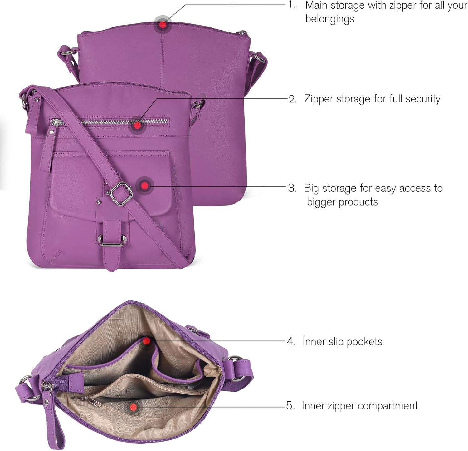 Oak Leathers Leather Crossbody Bag For Women With Adjustable Sling Strap - Medium Size Crossover Shoulder Handbag Purse - Image 3