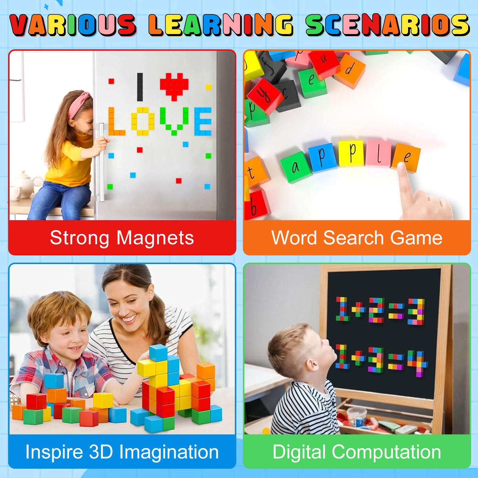 JUQG 96Pcs Bloques de Construcción Magnéticos, 3D Juguetes de Construcción Magnéticos, Juguetes Educativos de Bloques de Construcción, Regalo de Juguete Magnético para Más de 3 Niños y Niñas (96Pcs) — view 7