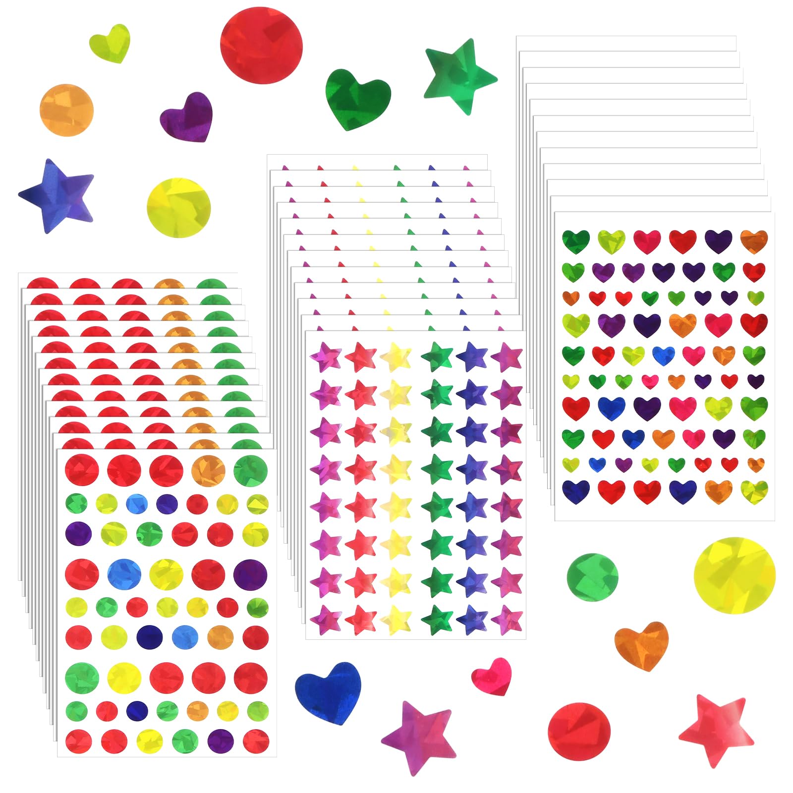 Anseom 36 Sheets/2052 Pcs Glitter Stickers Self-Adhesive Reward Sticker Sparkly Children Reward Stickers for Teachers Children Chart Craft