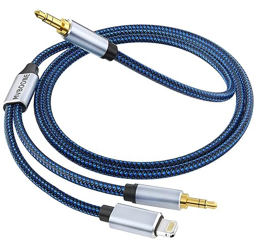 MVBOONE Cable de audio auxiliar para teléfonocoche, 2 en 1, cable de audio de 0.138 in para automóvil compatible con teléfono 1211XRXSX87 para