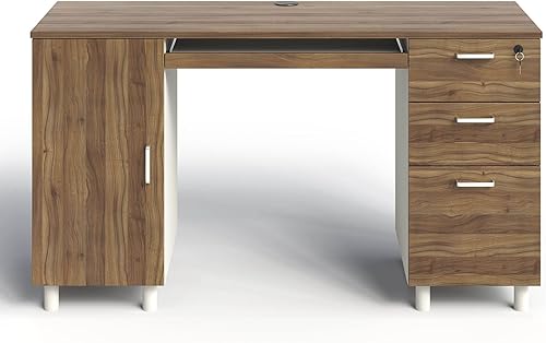 Miniatura 7 de Crafts and Comfort - Escritorio de oficina para computadora Venecia de diseño moderno con 3 cajones de bloqueo y armario de almacenamiento, Cass