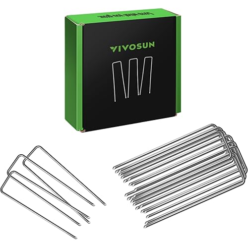 VIVOSUN 6 Inch 100-Pack Landscape Staples, Galvanized Steel Garden Stakes 11 Gauge U-Shaped Pins for Weed Barrier Fabric, Soaker Hose, Holding Fence