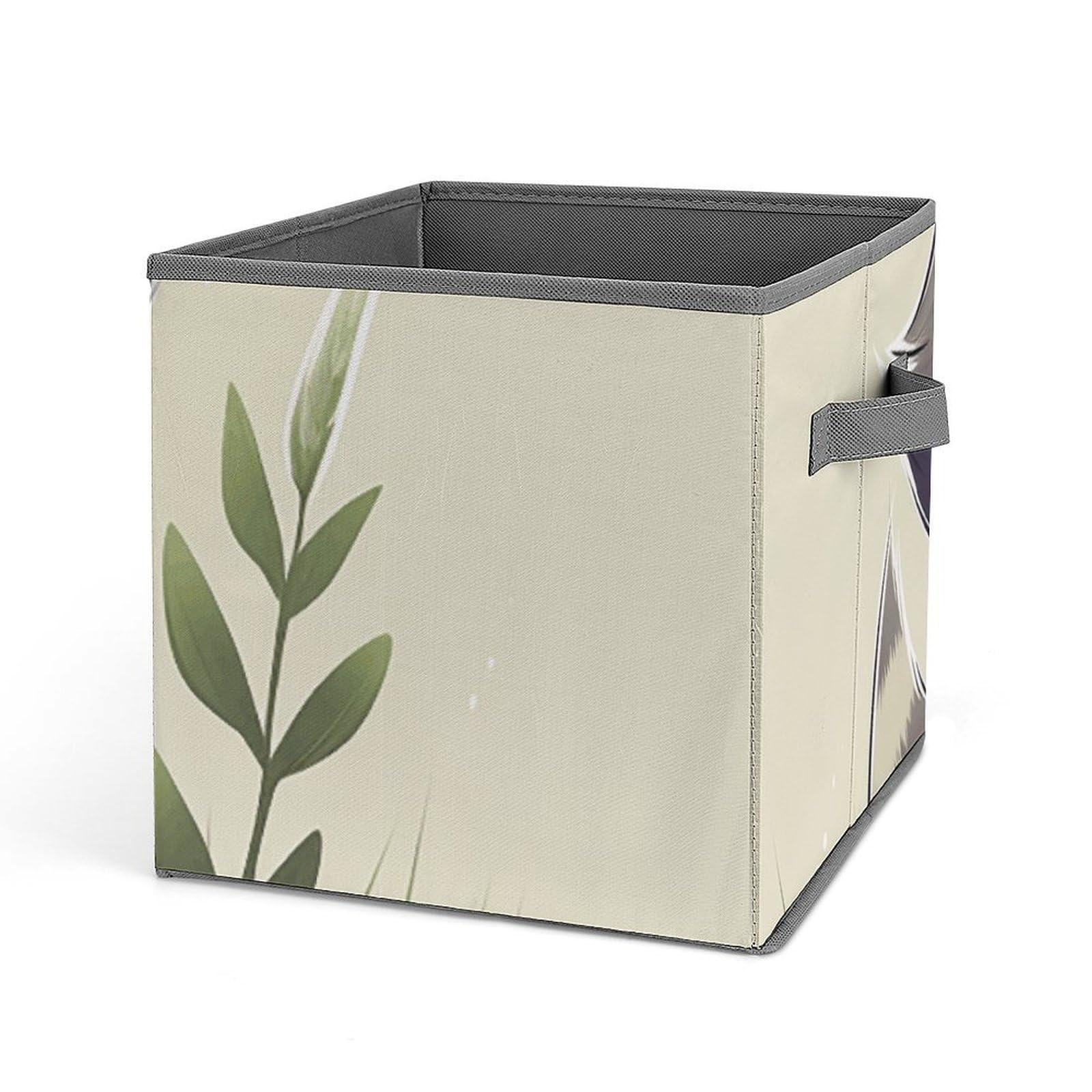 Khauerbc Style Raccoon On The Grass Fabric Bins With Double Handles.storage Basket Is Cube Collapsible Organizers.square Baskets For Organization, Closet, Shelves, Offices, Toys.