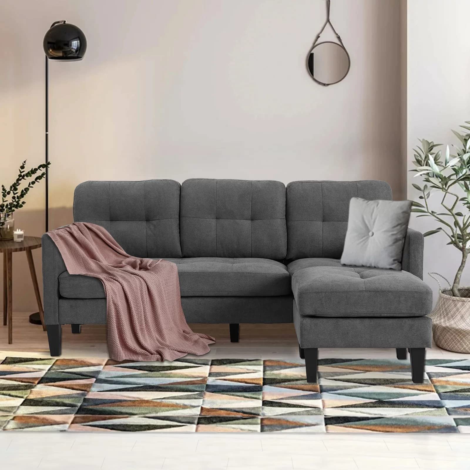 Rossary 4 Seater Fabric L Shaped Convertible Sectional Sofa Set for Living Room (Dark Grey)-image-13