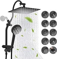 Hibbent All-Metal 10" High Pressure Rainfall Showerhead Combo with 10-Mode Handheld, 4-Way Diverter & Pause, 71" Hose - Black