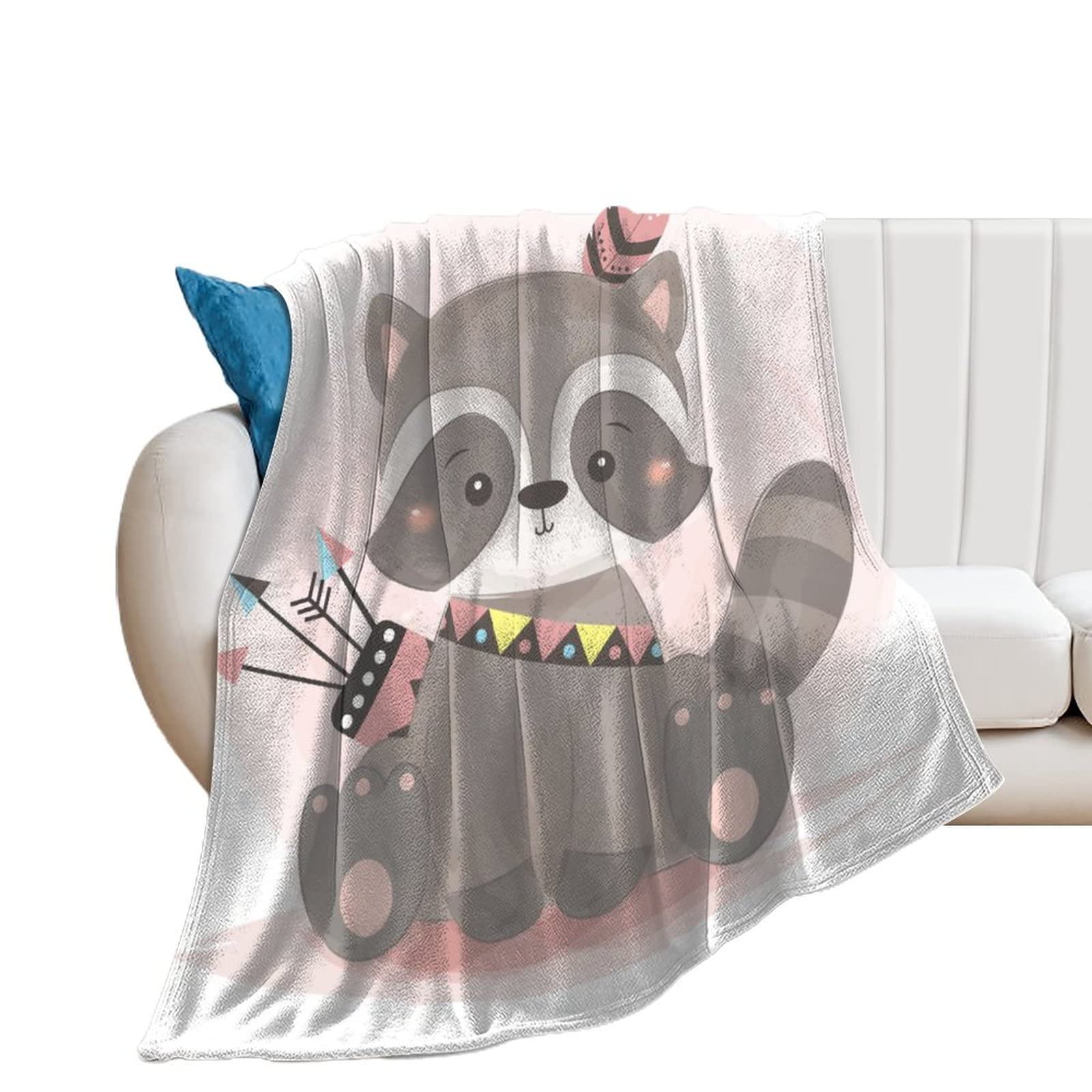 Couverture flanelle raton laveur 100x130 cm cadeau naissance et lit
