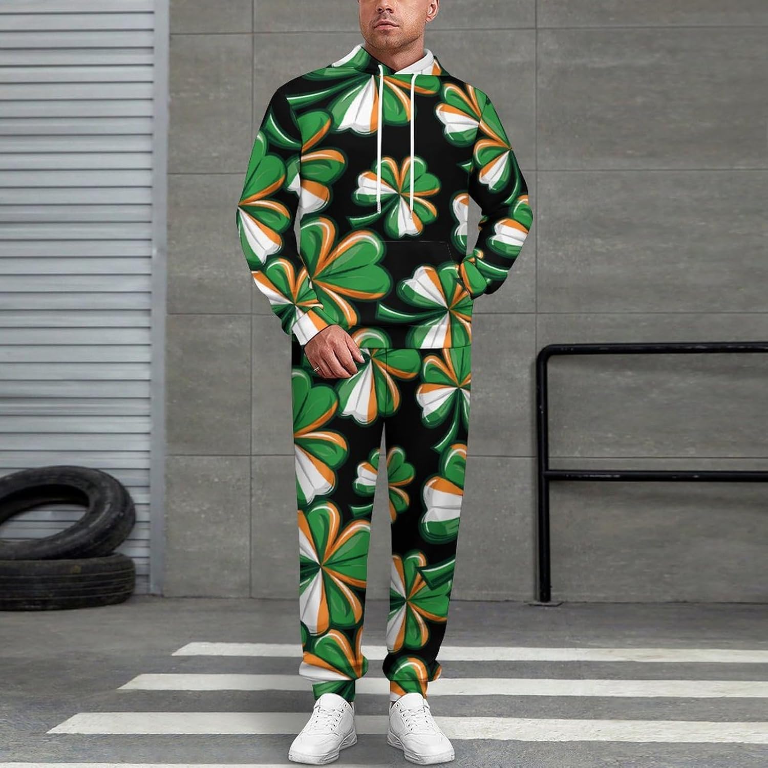 Irish Shamrock Sweatsuits for Women Men Hoodies Pullover Tracksuit Set Lounge Sets Outfits