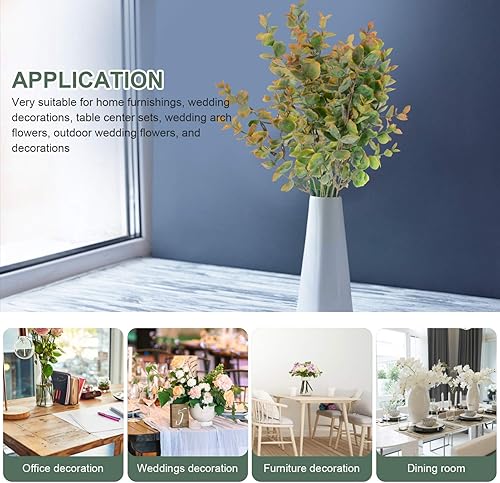 Miniatura 9 de VOSAREA 2 ramos de flores artificiales de seda para bodas y decoración del hogar, arreglo de vegetación de eucalipto, elegante centro de mesa para