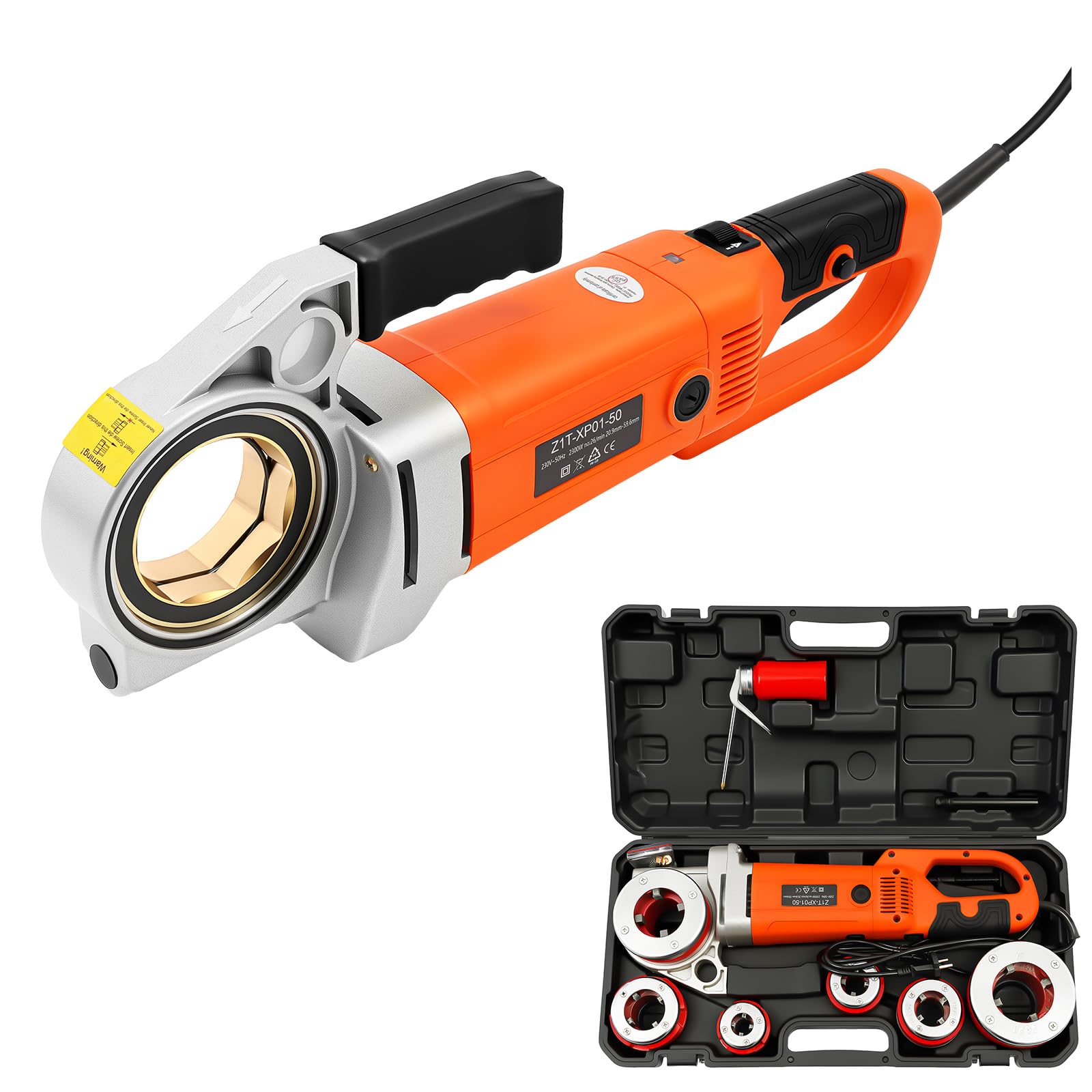 Gwintownik, elektryczny nawlekacz do rur 2300 W z pudełkiem do przechowywania, 6 matryc 1/2", 3/4", 1", 1-1/4", 1-1/2", 2", silnik z czystej miedzi, maszyna do gwintowania