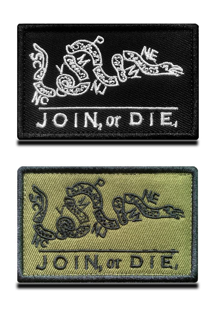 Zcketo 2 Pcs Join Or Die Broken Snake Tactical Embroidered Morale Applique Fastener Hook Loop Funny Emblem Patches fo Caps,Bags,Backpacks,Clothes,Vest,Travel,Tactical,Military