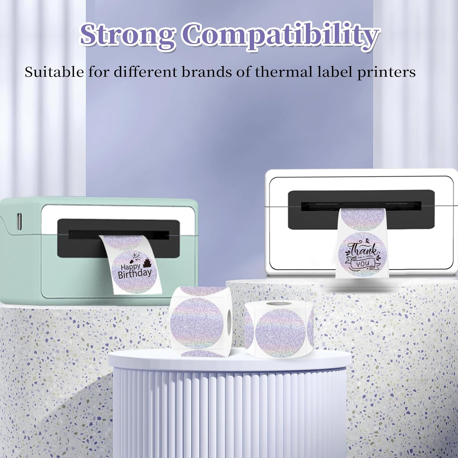 1.5 Inch Thermal Labels,Holographic Circle Direct Thermal Stickers,for Address Design DIY Logo Business(300 pcs/Purple dots) - Image 4