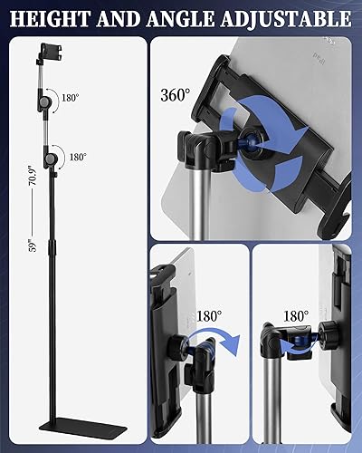 Miniatura 3 de SHUWEI Soporte de suelo para tableta con engranajes helicoidales de doble autobloqueo, soporte de piso para iPad de 70.9 pulgadas de altura