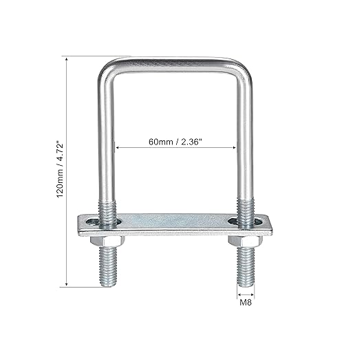 Miniatura 19 de uxcell Pernos cuadrados en U de 1-3/8 "(35 mm) de ancho interior de acero al carbono M8 con tuercas, placa, arandelas