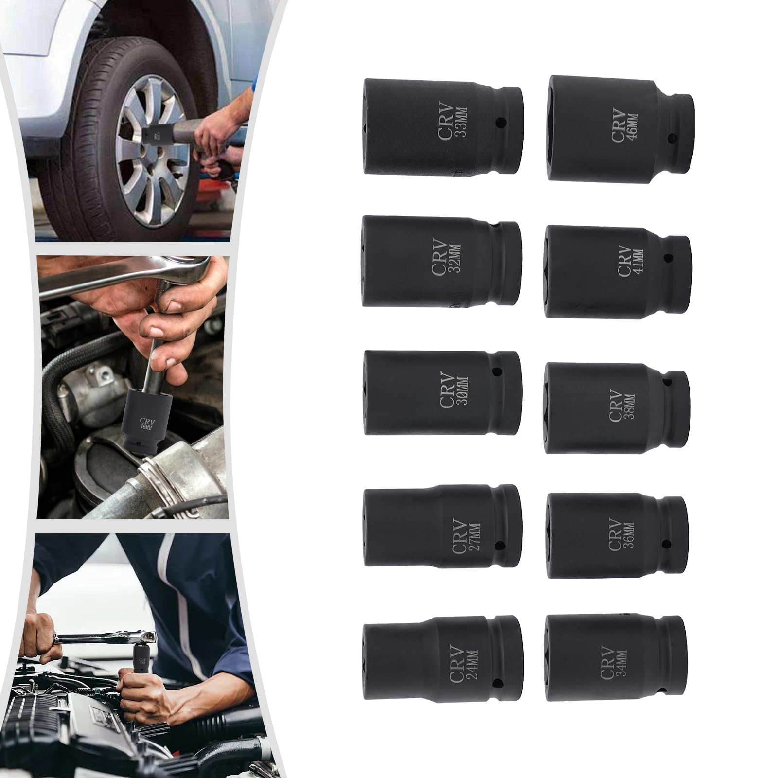 Set di 10 chiavi a bussola, dadi a percussione da 24 – 46 mm, set di chiavi a bussola, dadi a 6 punti, con scatola di plastica per riparazioni auto