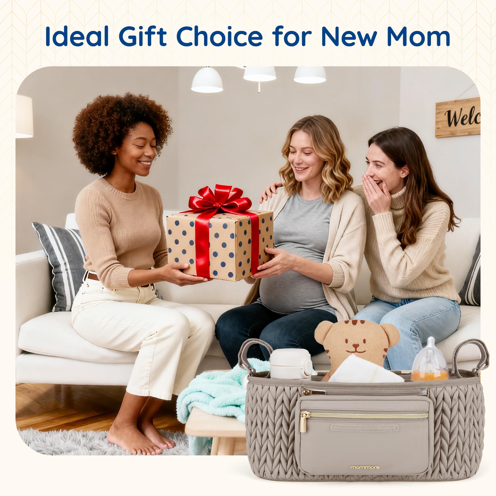 mommore Organiseur de poussette avec porte-gobelets isothermes, panier réglable pour poussette avec sac de téléphone amovible, accessoires de poussette pour Uppababy, Doona, Jogger, Britax (noir)