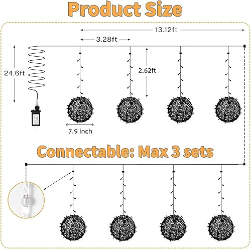 Miniatura 7 de Bolas de Navidad para exteriores, paquete de 4 unidades colgantes de 7.9 pulgadas, luces LED para árbol de jardín, 8 modos, impermeables, luces de