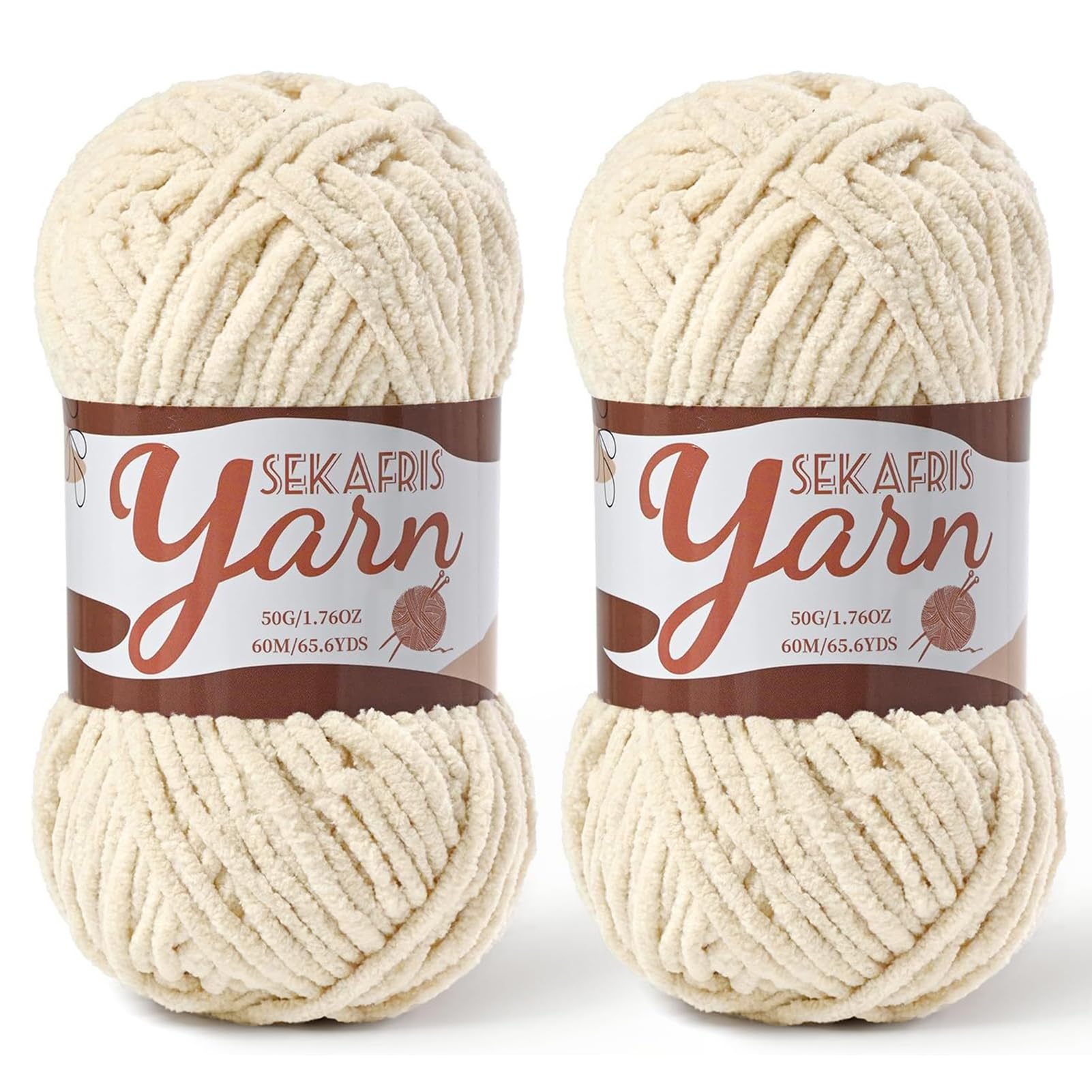 Chenille Yarn for Crocheting Crochet Beige Yarn 2 Pack