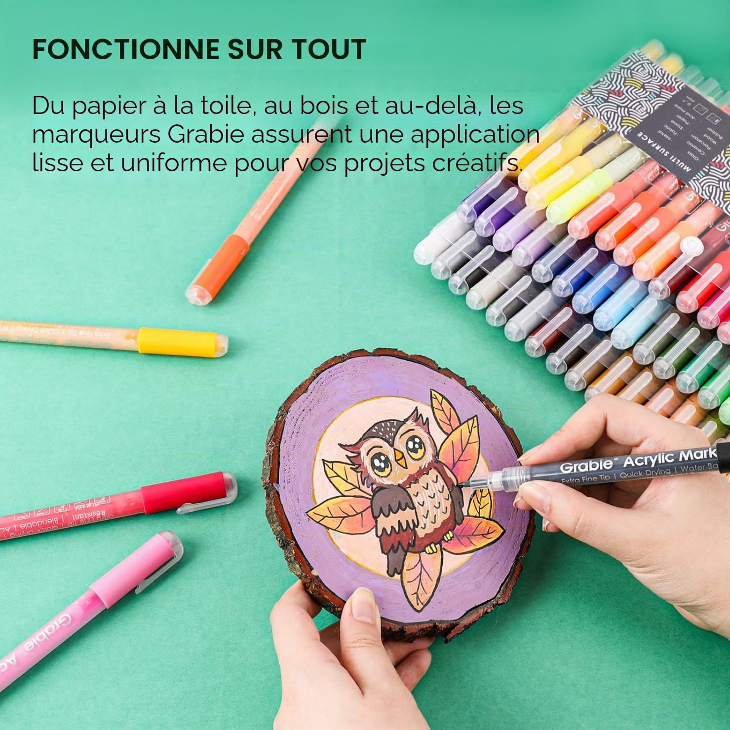 Grabie Lot de 48 marqueurs de peinture acrylique, 0,7 mm, pointe extra fine, stylos de peinture de qualité supérieure pour peinture sur diverses surfaces, fournitures artistiques