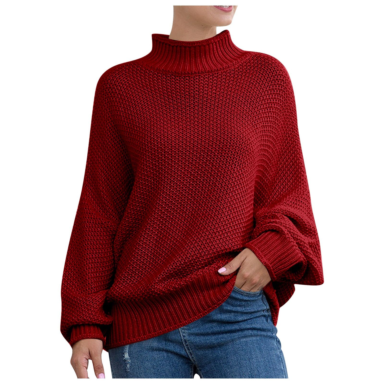 Turtleneck Sweater Women Oversized Cozy Sweaters Long Batwing Sleeve Ribbed Knit Tunic Pullover Tops Warm Fall Winter Outfit