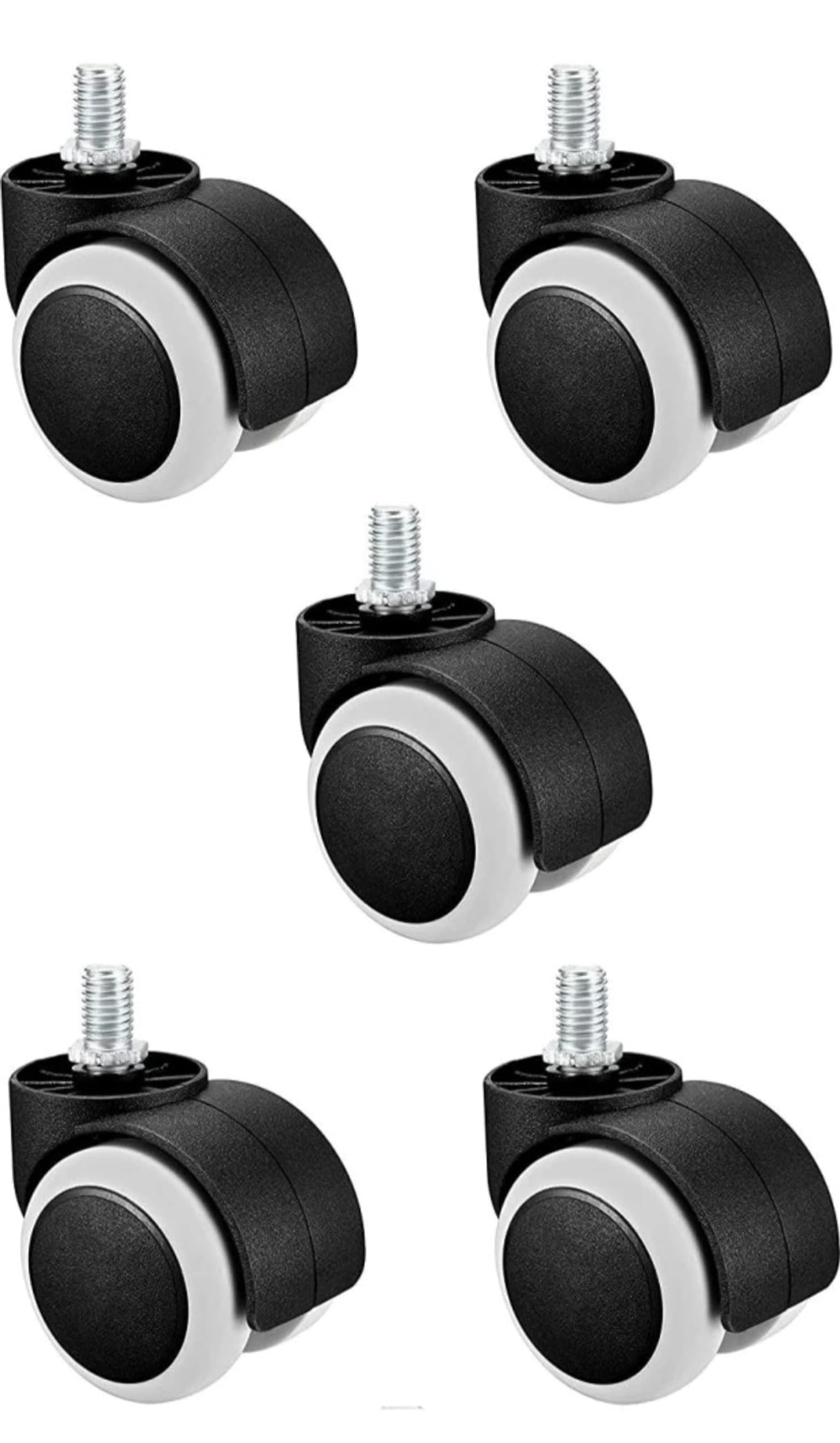 DSB PHYSIO MART Physio Therapy Z Trolley Wheels for Premium Office Chair Nylon Twin Wheel Caster Screw Type Load Capacity -150 Kg. Pack of 5 Pcs, 50 mm 3×8 Thread 100% Nylon ABS Material Black