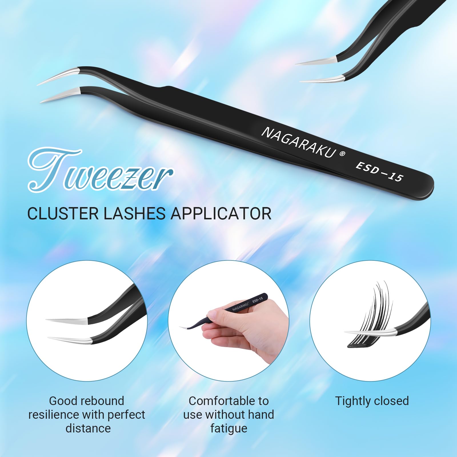 NAGARAKU Ciglia Autoadesive A Pressione con Pinzette 72 Fans Monopezzo Sottili Senza Colla Né Remover Pre-Glue Riutilizzabili Dall'aspetto Volo Obliquo Eyelash con Effetto Eyeliner (C Curl Cool Fox)