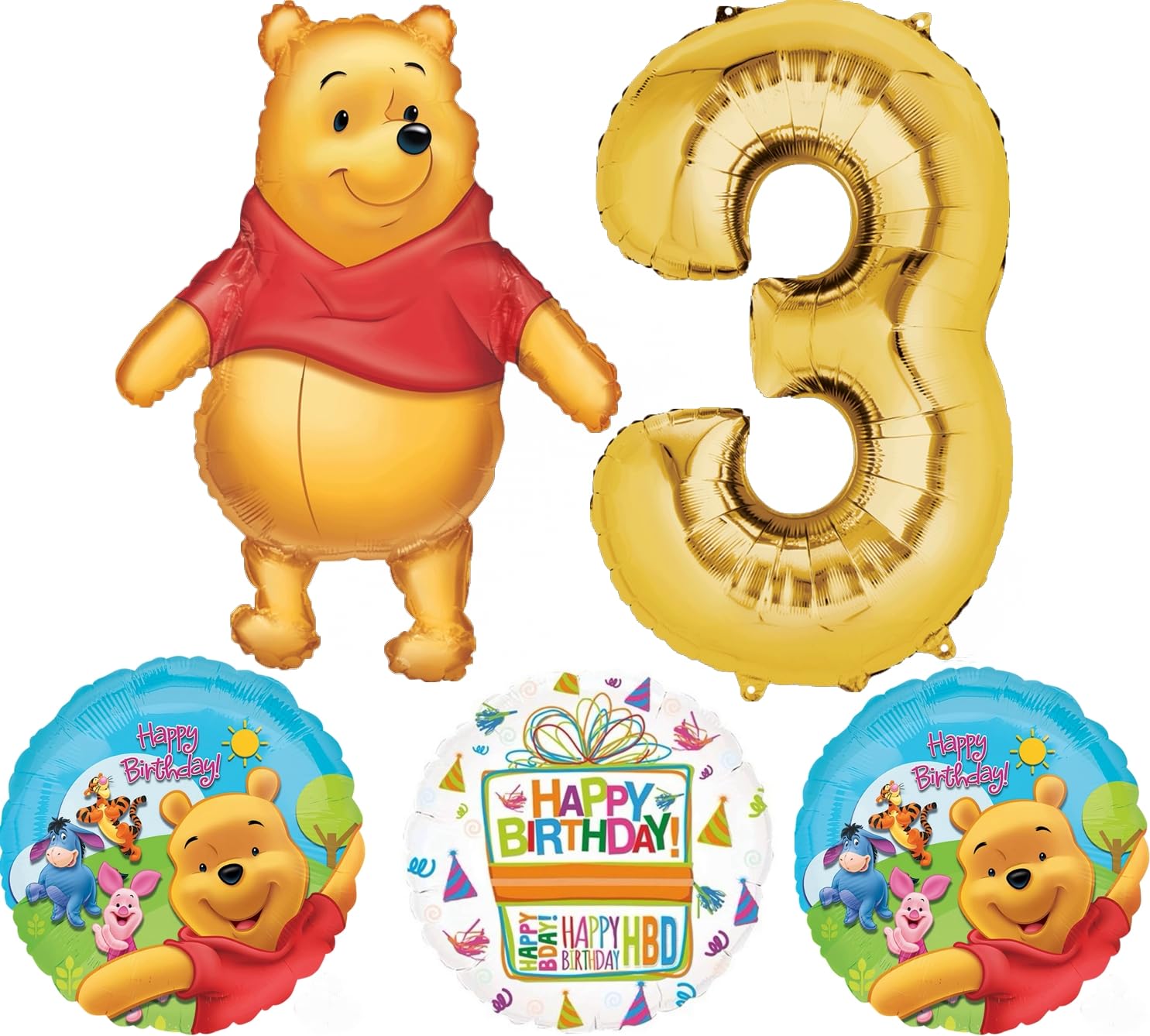 Winnie the Pooh 3rd Birthday Party Supplies Foil Balloon Bouquet Decorations