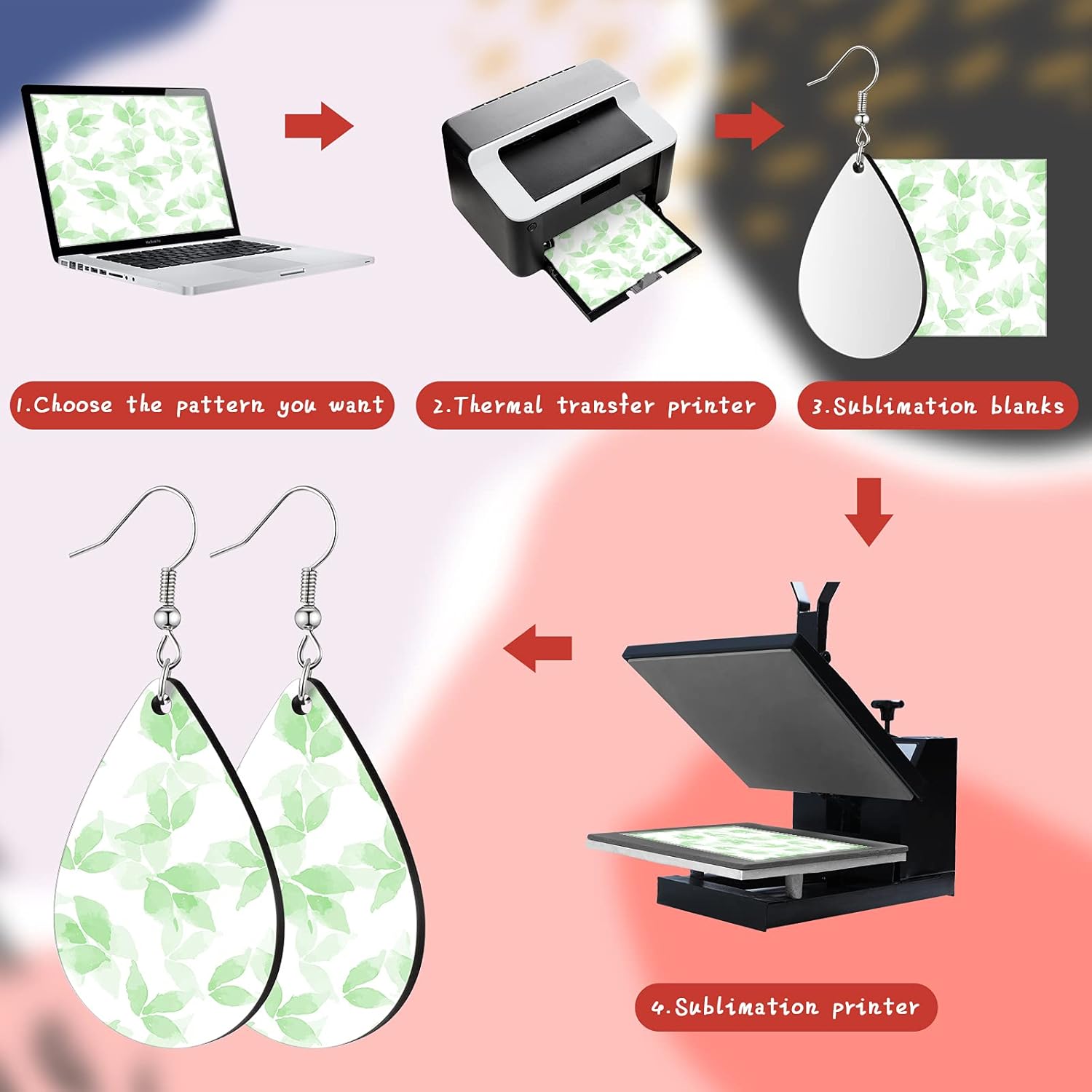 Yaomiao 48 Pcs Sublimation Blanks Earrings Unfinished Wooden Earrings Teardrop Pendant with Earring Hooks DIY Kit for Jewelry Making Craft Include 2 Sizes - Image 4