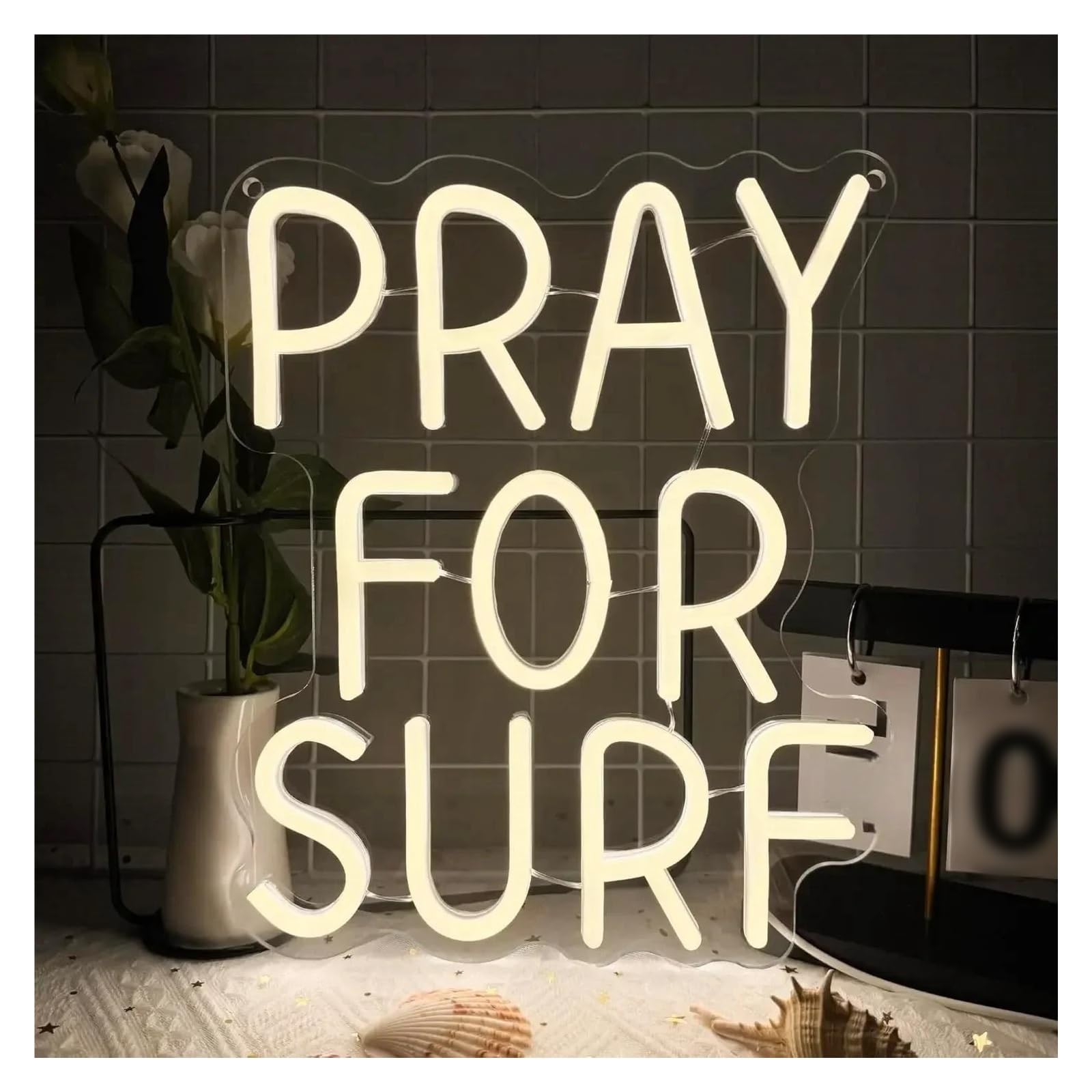 LEMST Signs Lamp Pray for Surf Neon Signs for Wall Decor, Beach Ocean Lovers Surf Sign,USB Neon Light Signs for Surfer Bedroom Teens 30x25cm