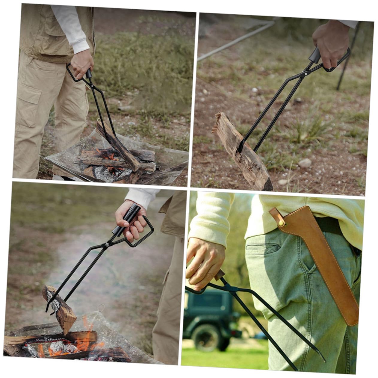 Pinza per Carbone Allungata in Ferro e Legno, Nero, per Barbecue | Utensili Barbecue per Carbone, Manico in Legno, Adatta a Cena e Campeggio