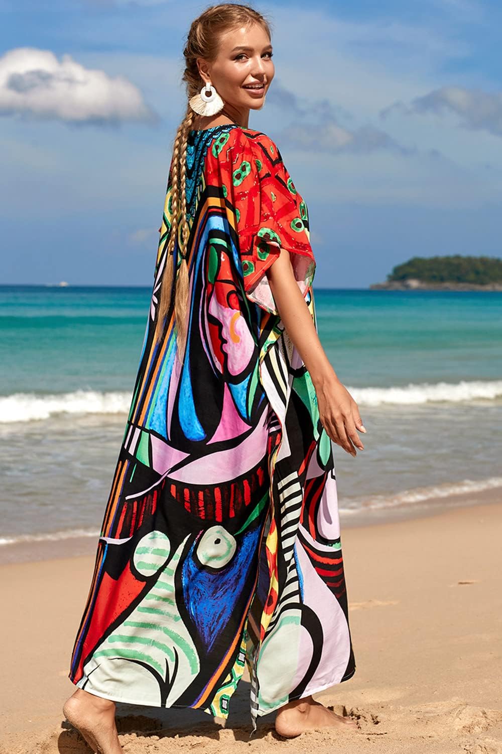 CHERRY CAT Women Beachwear Long Beach Coverups Kaftan Casual Caftan Swimwear Cover ups - Image 4