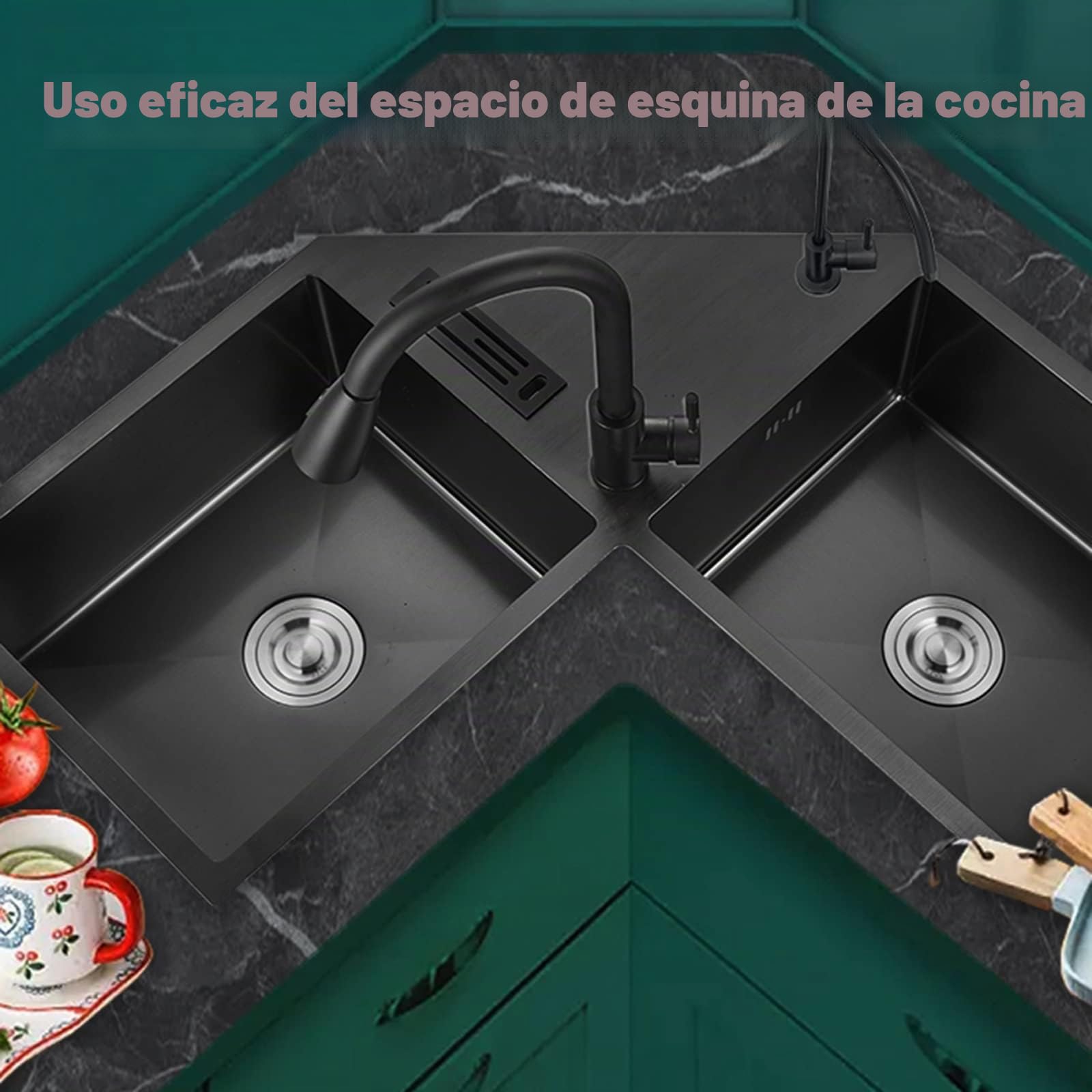 Fregadero de Cocina Nuevo Fregadero de Esquina Nano Fregadero de Acero Inoxidable 304 Fregadero Engrosado con Recubrimiento Nano y Caja portacuchillos Adecuado para Barra casera (Color: A, T