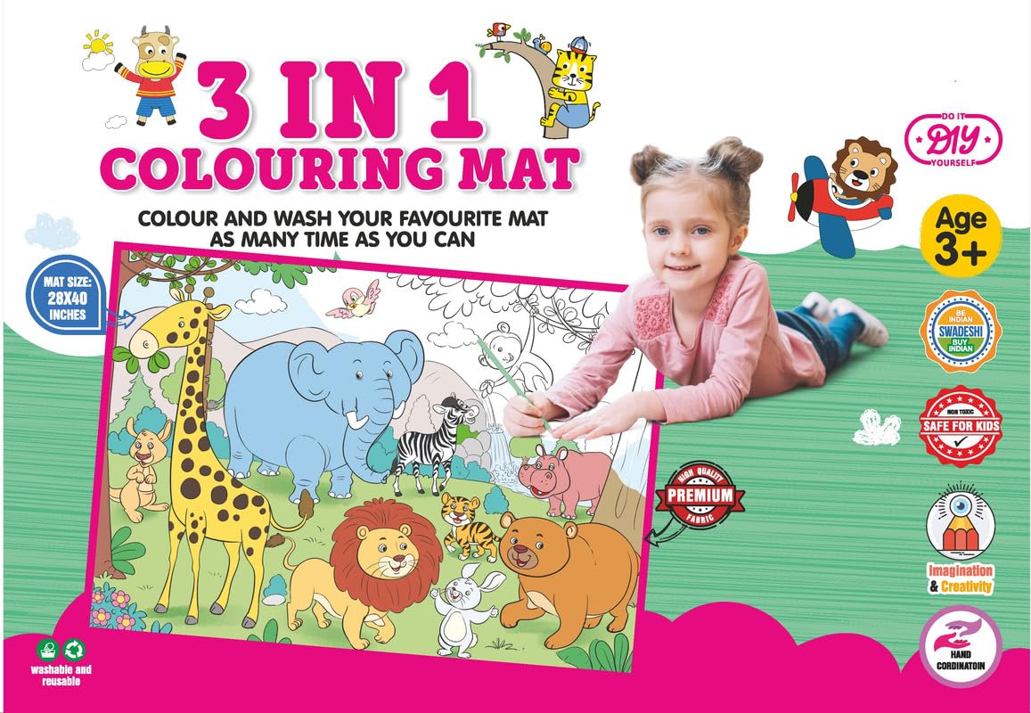 NARAYANMUNI 3in1 Colouring MAT for Kids Reusable and Washable 3 Big MATS (40 * 28inches) and 12 Sketch Pen for Colouring | Animal Theme | 3+ Age (B0CHZ2FH37) Amazon Price History, Amazon Price Tracker